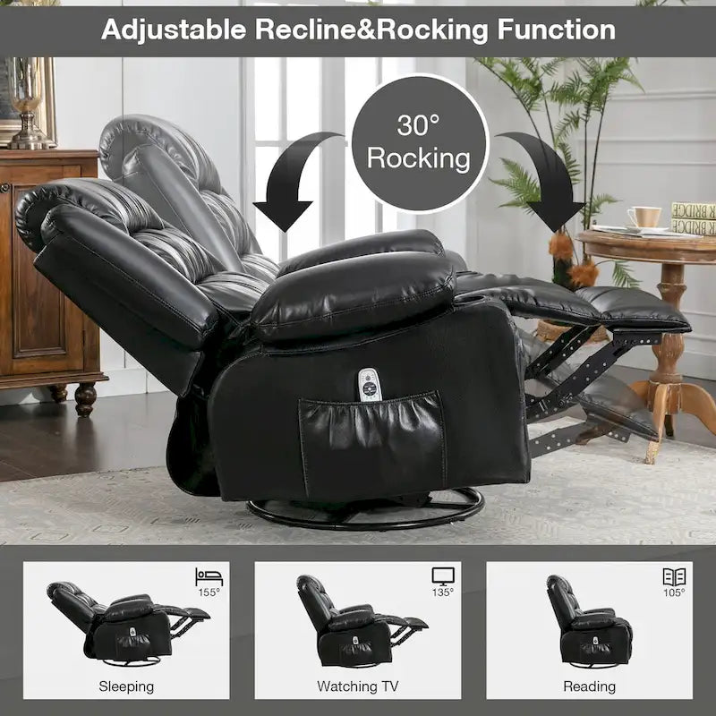 360-Degree Swivel Rocker Massage Recliner with Heating, USB Port and Cup Holders