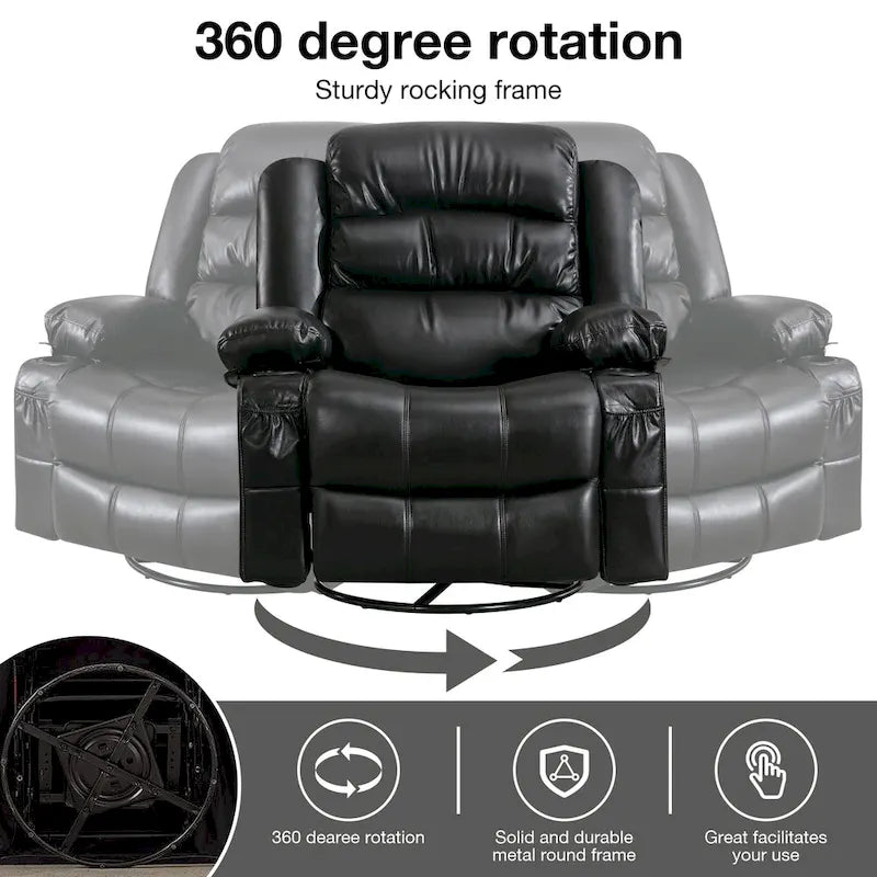 360-Degree Swivel Rocker Massage Recliner with Heating, USB Port and Cup Holders