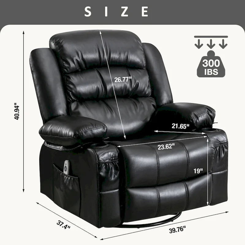 360-Degree Swivel Rocker Massage Recliner with Heating, USB Port and Cup Holders