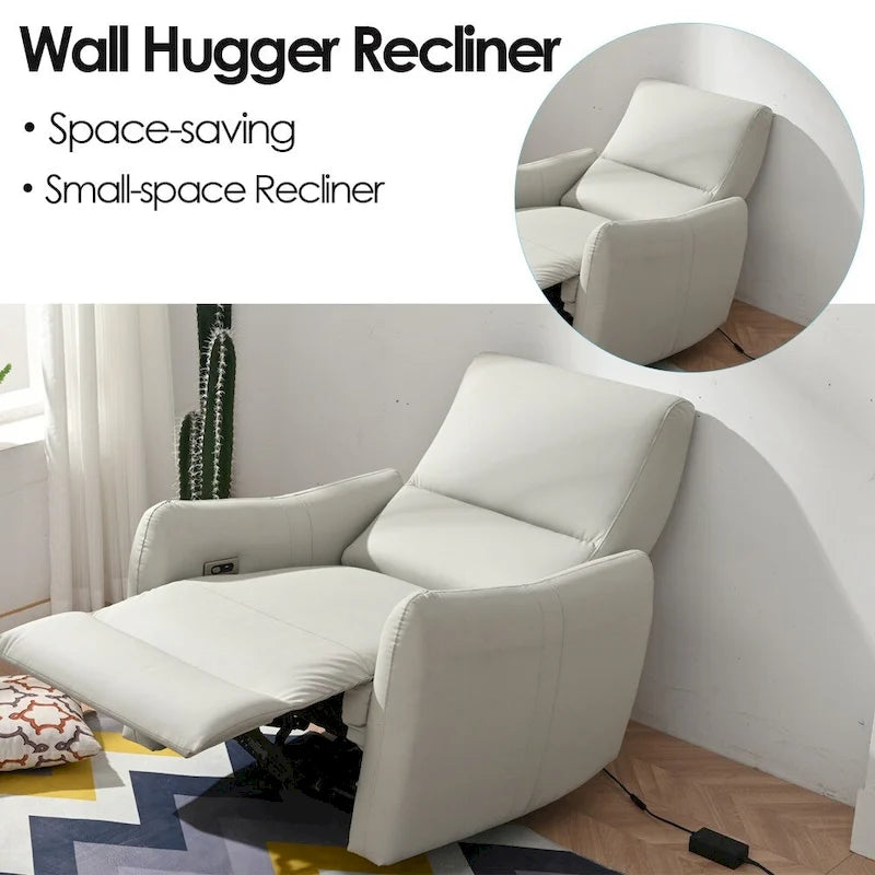 Power Recliner with USB Port, Space-Saving Wall Hugger Recliner