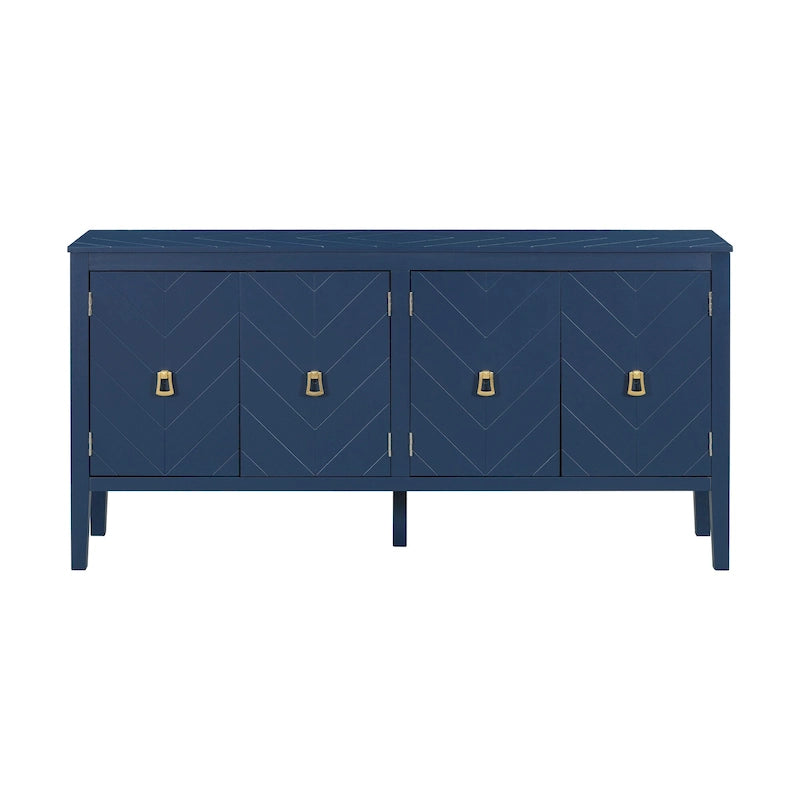 4-Door Sideboard with Geometric Door Design and Adjustable Shelves