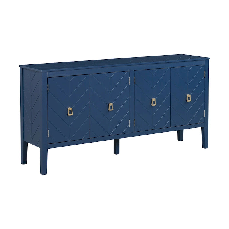 4-Door Sideboard with Geometric Door Design and Adjustable Shelves