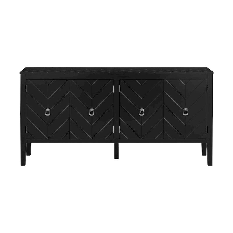 4-Door Sideboard with Geometric Door Design and Adjustable Shelves