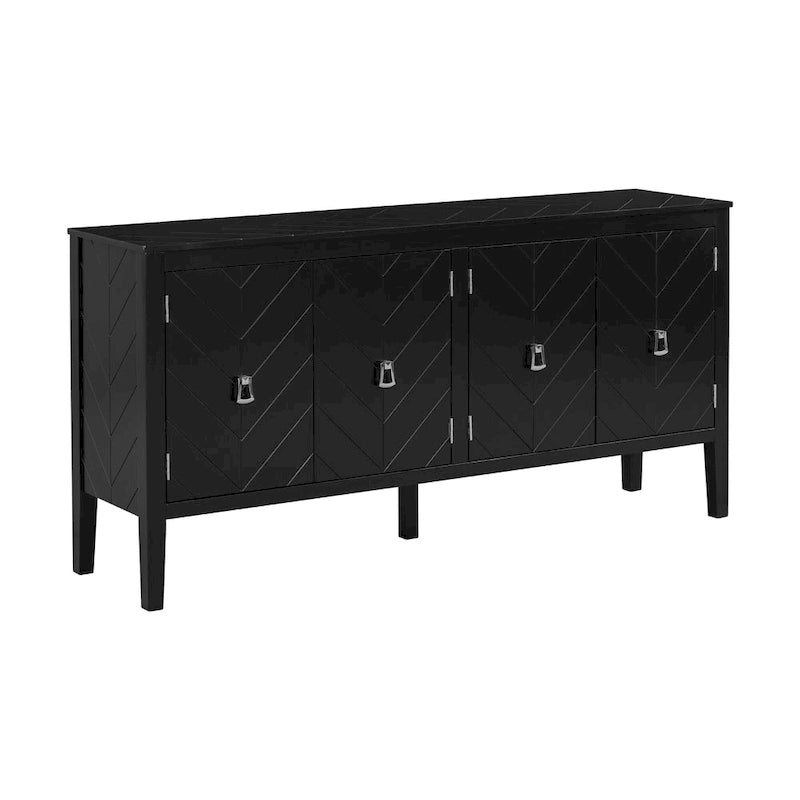 4-Door Sideboard with Geometric Door Design and Adjustable Shelves
