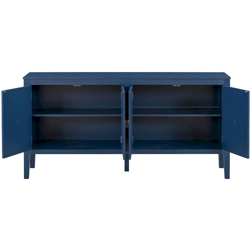 4-Door Sideboard with Geometric Door Design and Adjustable Shelves