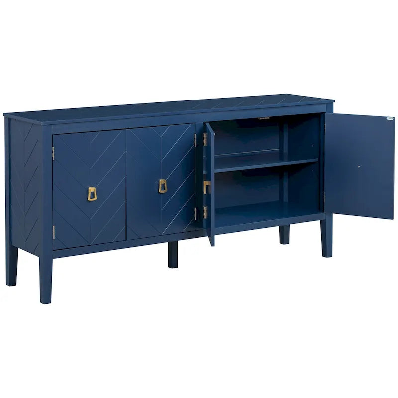4-Door Sideboard with Geometric Door Design and Adjustable Shelves