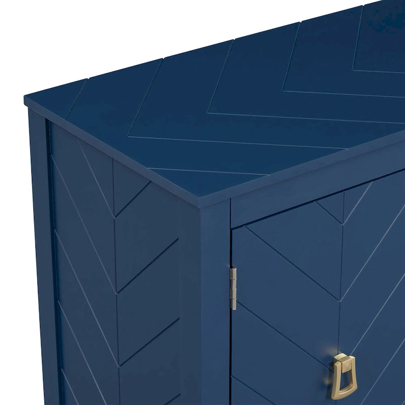 4-Door Sideboard with Geometric Door Design and Adjustable Shelves