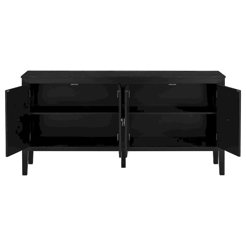 4-Door Sideboard with Geometric Door Design and Adjustable Shelves