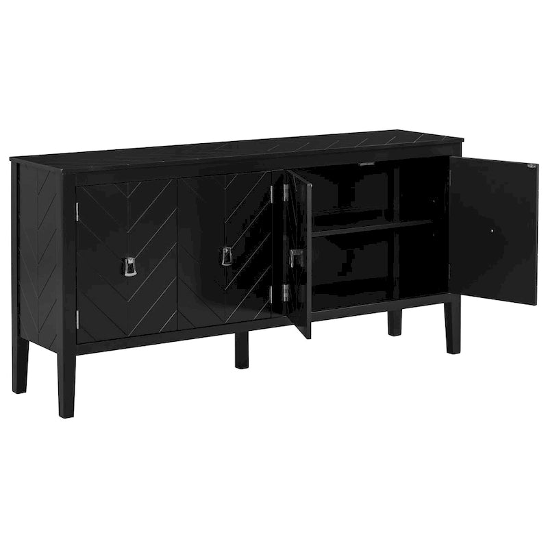 4-Door Sideboard with Geometric Door Design and Adjustable Shelves