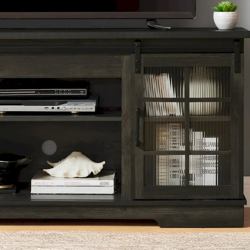 59-Inch TV Stand with Sliding Fluted Glass Doors for TVs up to 65 Inches