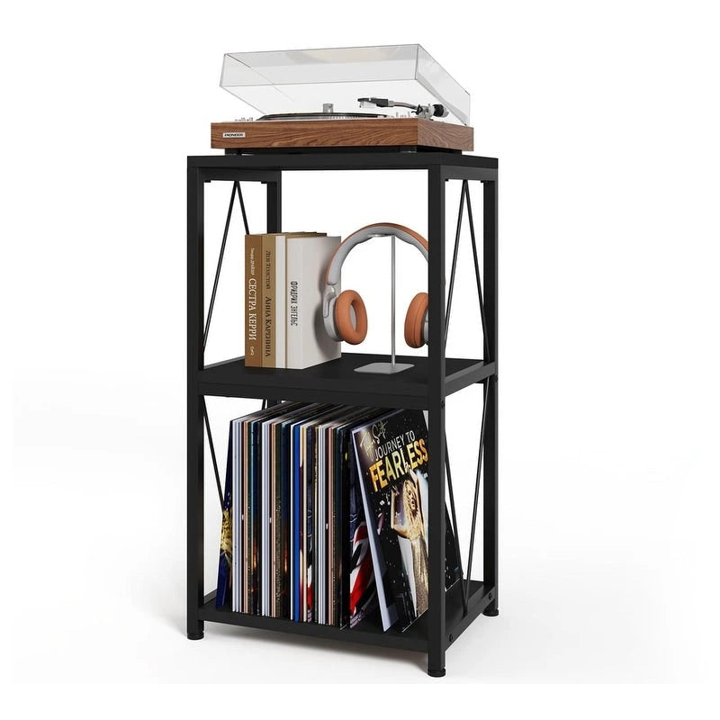 3-Tier Record Player Stand with Vinyl Record Storage and Adjustable Feet
