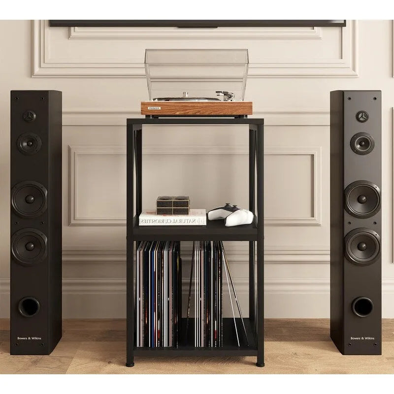 3-Tier Record Player Stand with Vinyl Record Storage and Adjustable Feet