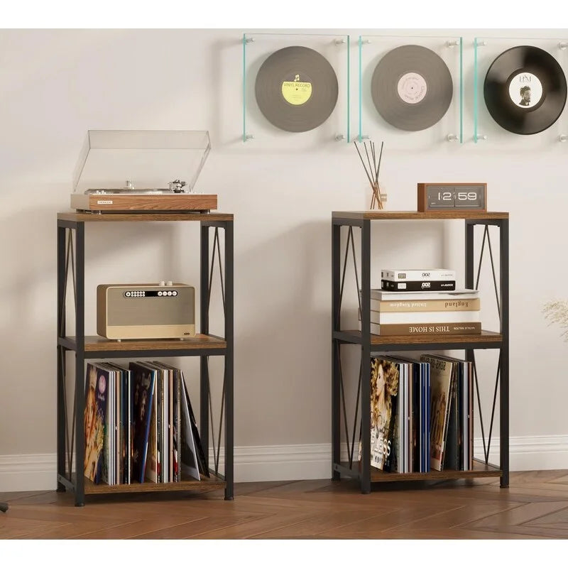 3-Tier Record Player Stand with Vinyl Record Storage and Adjustable Feet