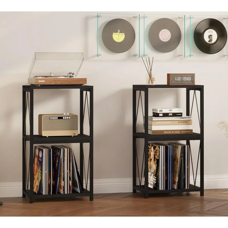 3-Tier Record Player Stand with Vinyl Record Storage and Adjustable Feet