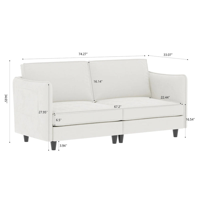 74-Inch Mid-Century Modern Loveseat Sofa for Small Spaces