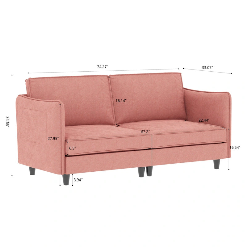 74-Inch Mid-Century Modern Loveseat Sofa for Small Spaces