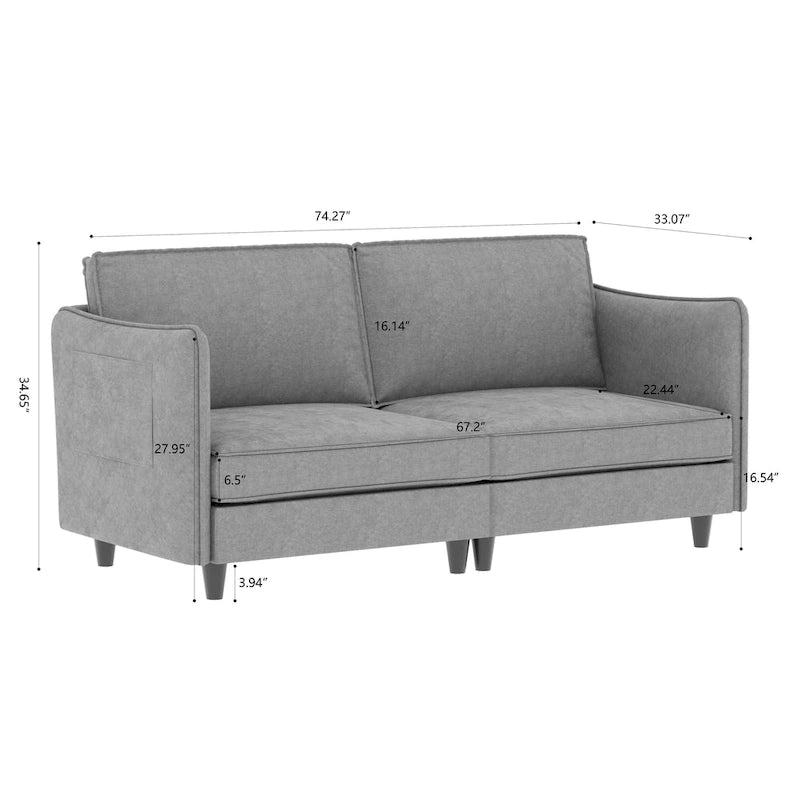 74-Inch Mid-Century Modern Loveseat Sofa for Small Spaces