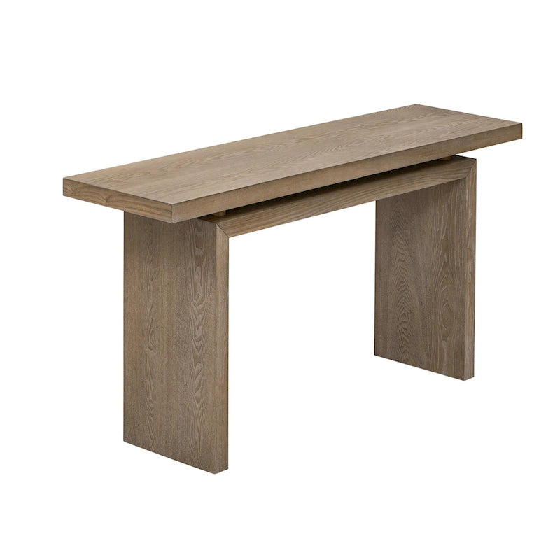 59-Inch Floating-Look Console Table with Ash Wood Veneer and Sculptural Legs