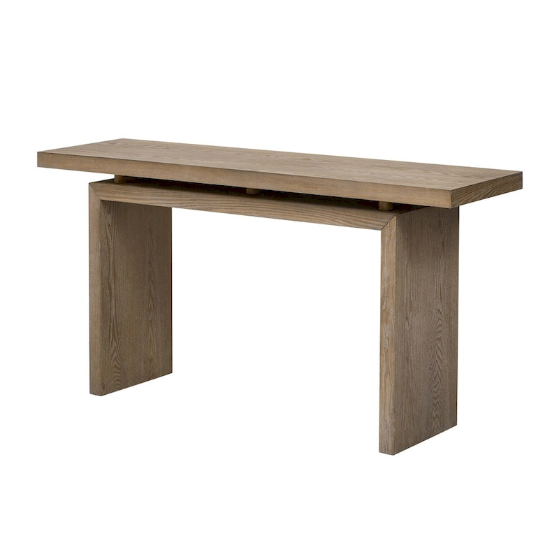 59-Inch Floating-Look Console Table with Ash Wood Veneer and Sculptural Legs
