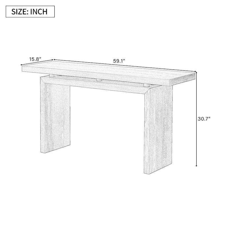 59-Inch Floating-Look Console Table with Ash Wood Veneer and Sculptural Legs