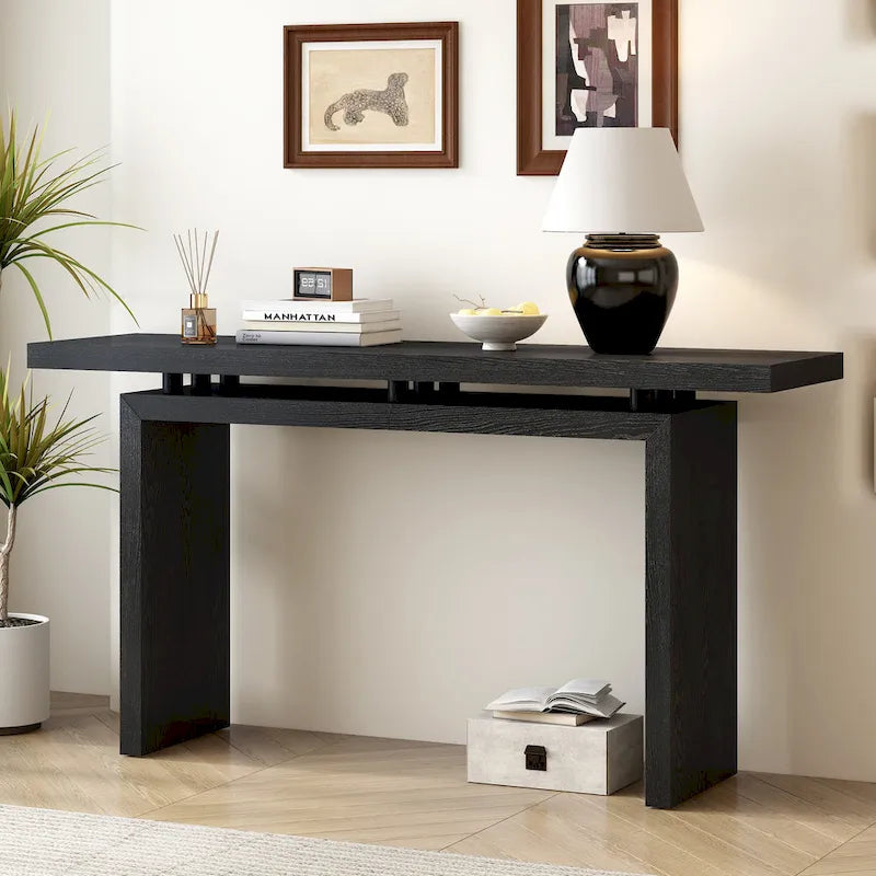 59-Inch Floating-Look Console Table with Ash Wood Veneer and Sculptural Legs