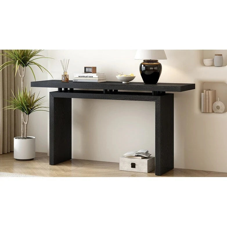 59-Inch Floating-Look Console Table with Ash Wood Veneer and Sculptural Legs