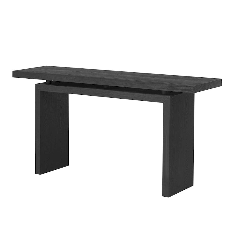 59-Inch Floating-Look Console Table with Ash Wood Veneer and Sculptural Legs