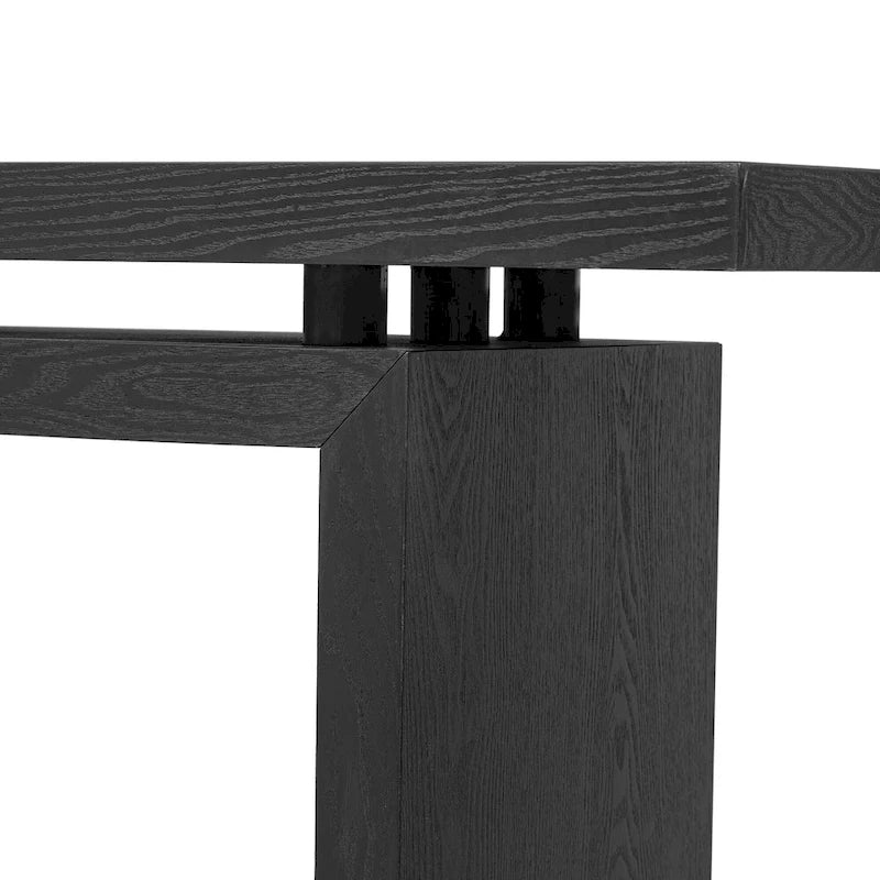 59-Inch Floating-Look Console Table with Ash Wood Veneer and Sculptural Legs
