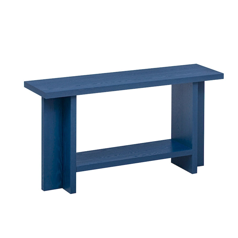 Vintage-Style Console Table with Ash Wood Veneer and T-Leg Design, 60-Inch