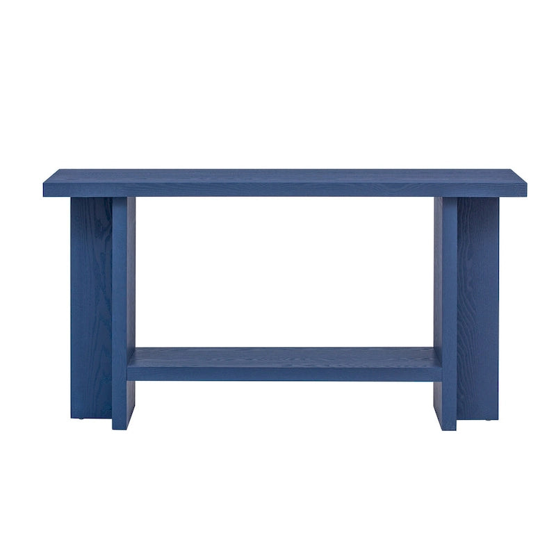 Vintage-Style Console Table with Ash Wood Veneer and T-Leg Design, 60-Inch