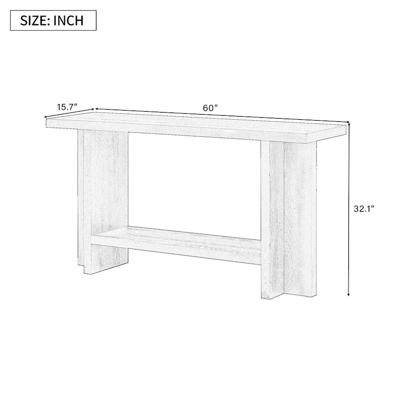 Vintage-Style Console Table with Ash Wood Veneer and T-Leg Design, 60-Inch
