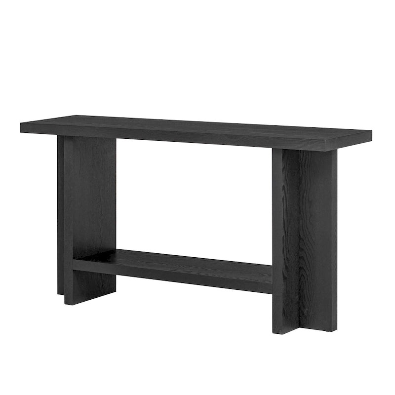 Vintage-Style Console Table with Ash Wood Veneer and T-Leg Design, 60-Inch
