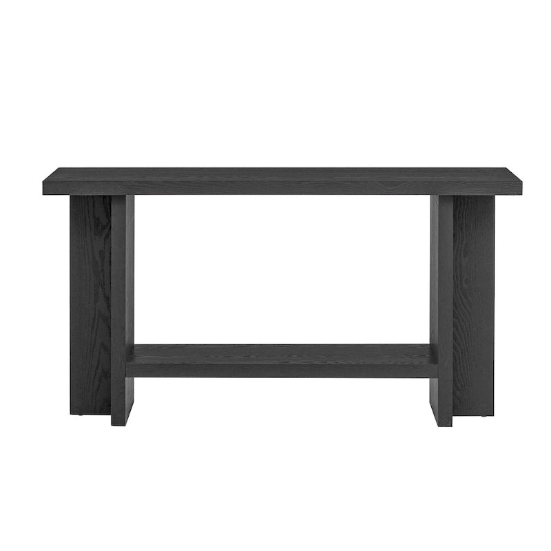 Vintage-Style Console Table with Ash Wood Veneer and T-Leg Design, 60-Inch