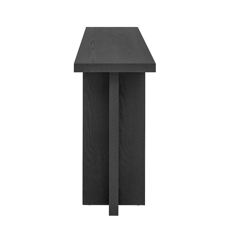Vintage-Style Console Table with Ash Wood Veneer and T-Leg Design, 60-Inch