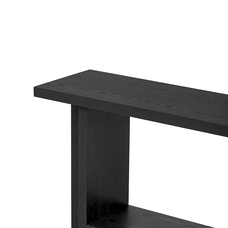 Vintage-Style Console Table with Ash Wood Veneer and T-Leg Design, 60-Inch