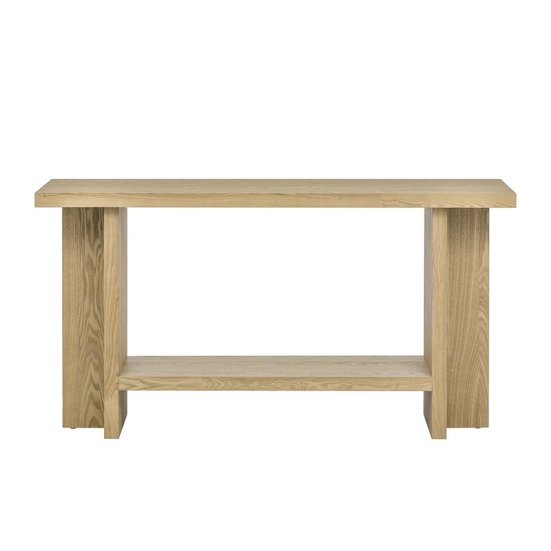 Vintage-Style Console Table with Ash Wood Veneer and T-Leg Design, 60-Inch