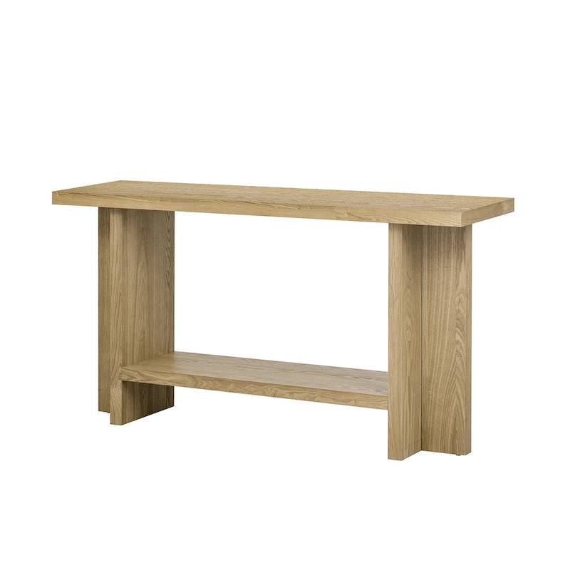 Vintage-Style Console Table with Ash Wood Veneer and T-Leg Design, 60-Inch