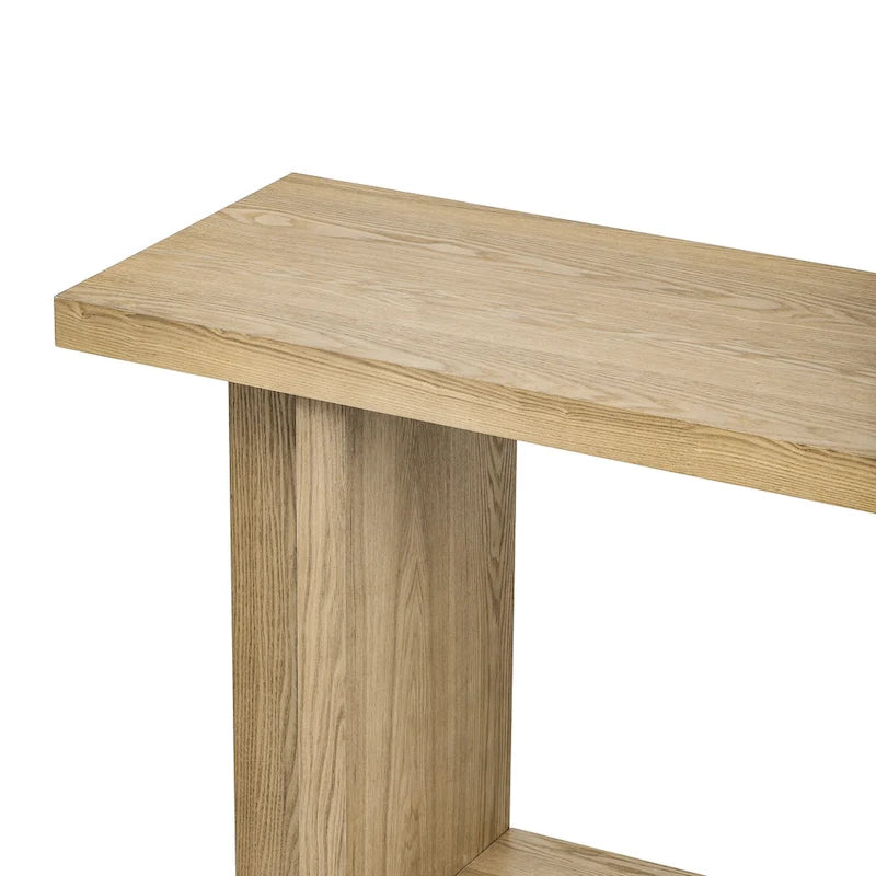 Vintage-Style Console Table with Ash Wood Veneer and T-Leg Design, 60-Inch