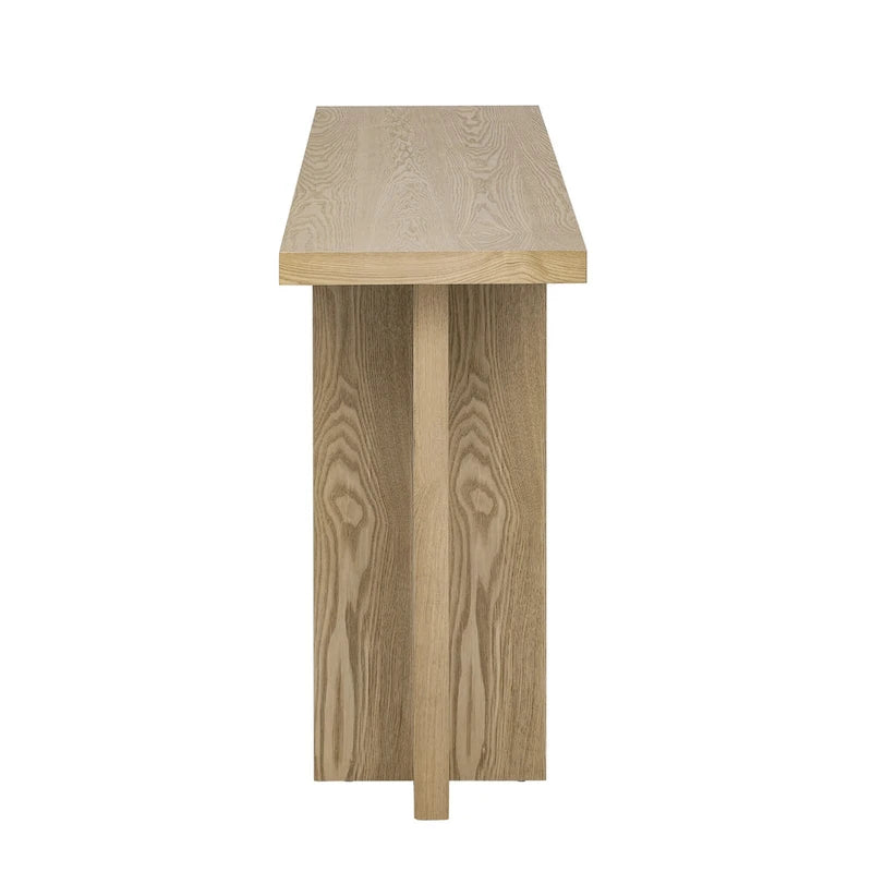 Vintage-Style Console Table with Ash Wood Veneer and T-Leg Design, 60-Inch