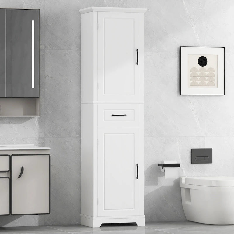 Tall Bathroom Storage Cabinet with 2 Doors, Drawer and Adjustable Shelves