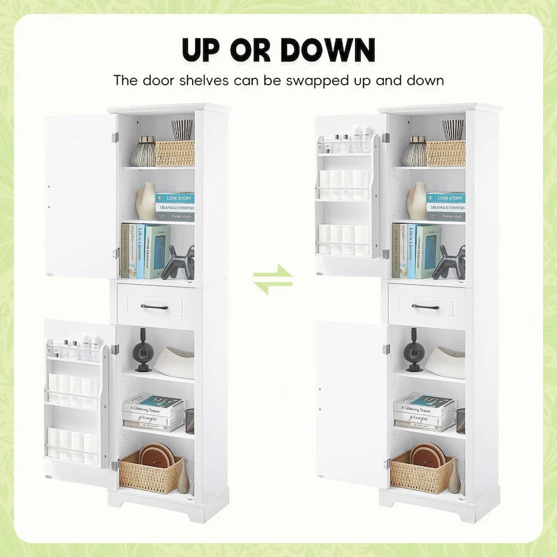 Tall Bathroom Storage Cabinet with 2 Doors, Drawer and Adjustable Shelves