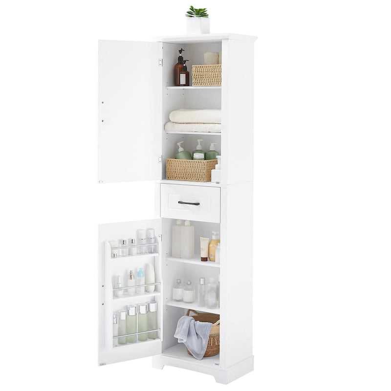 Tall Bathroom Storage Cabinet with 2 Doors, Drawer and Adjustable Shelves