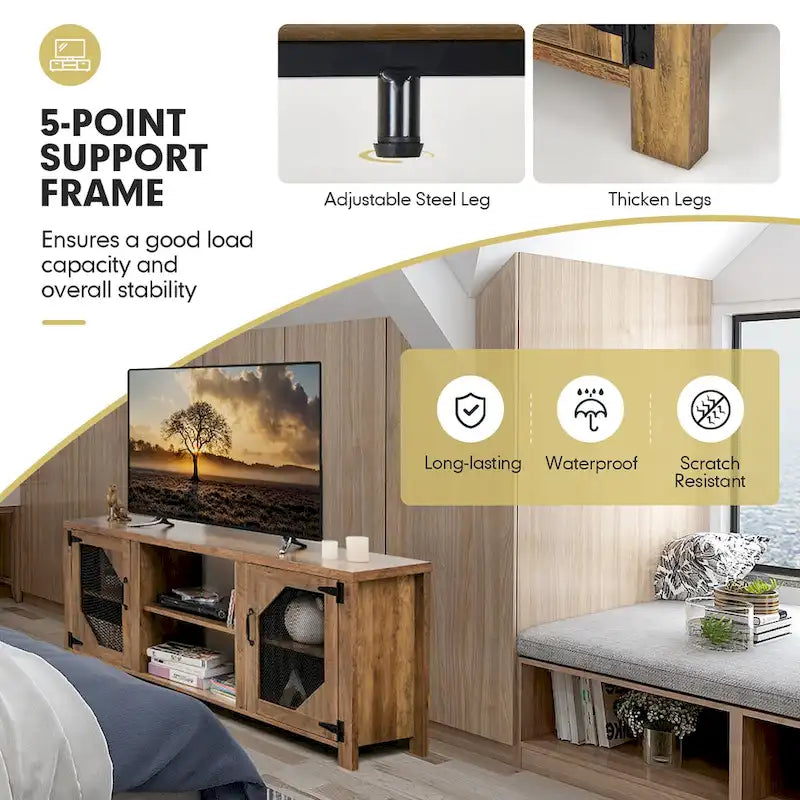 58-Inch TV Stand Entertainment Media Center with Steel Frame for TVs up to 65