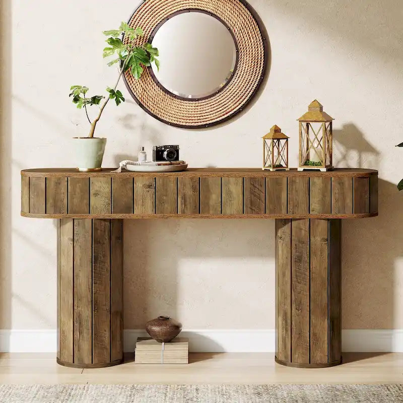 63-Inch Rustic Brown Farmhouse Console Table for Entryway or Hallway