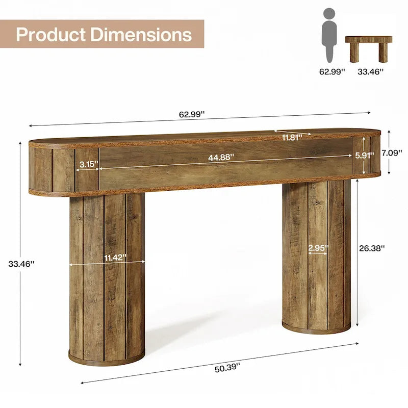 63-Inch Rustic Brown Farmhouse Console Table for Entryway or Hallway