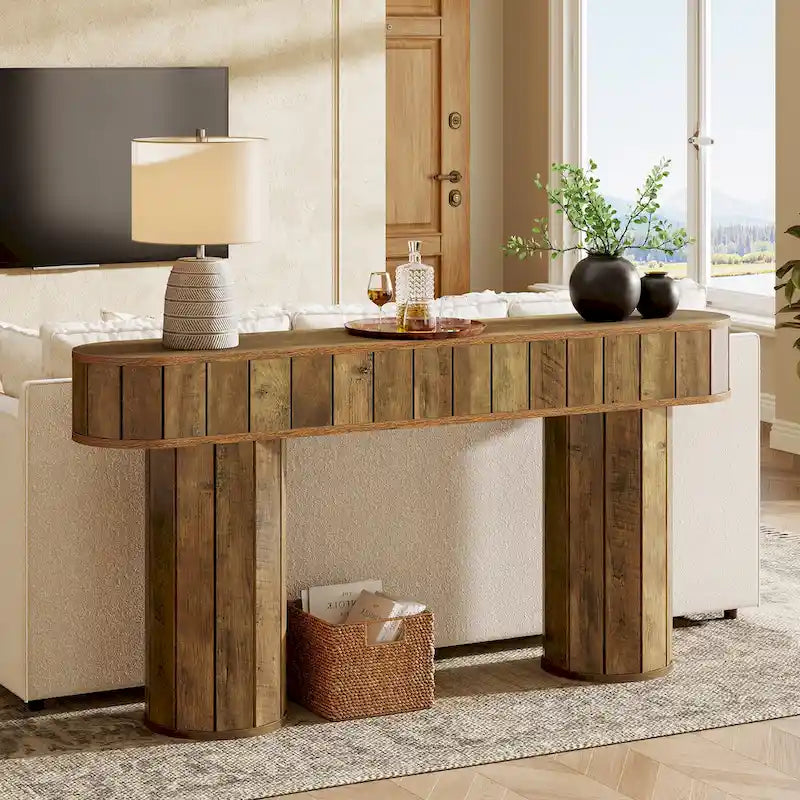 63-Inch Rustic Brown Farmhouse Console Table for Entryway or Hallway