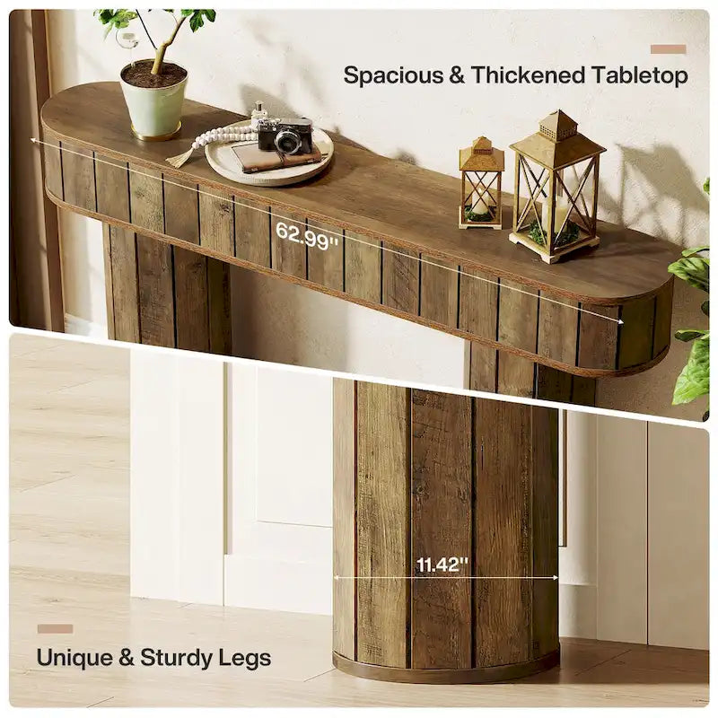 63-Inch Rustic Brown Farmhouse Console Table for Entryway or Hallway