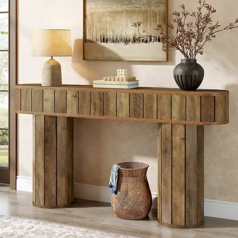 63-Inch Rustic Brown Farmhouse Console Table for Entryway or Hallway