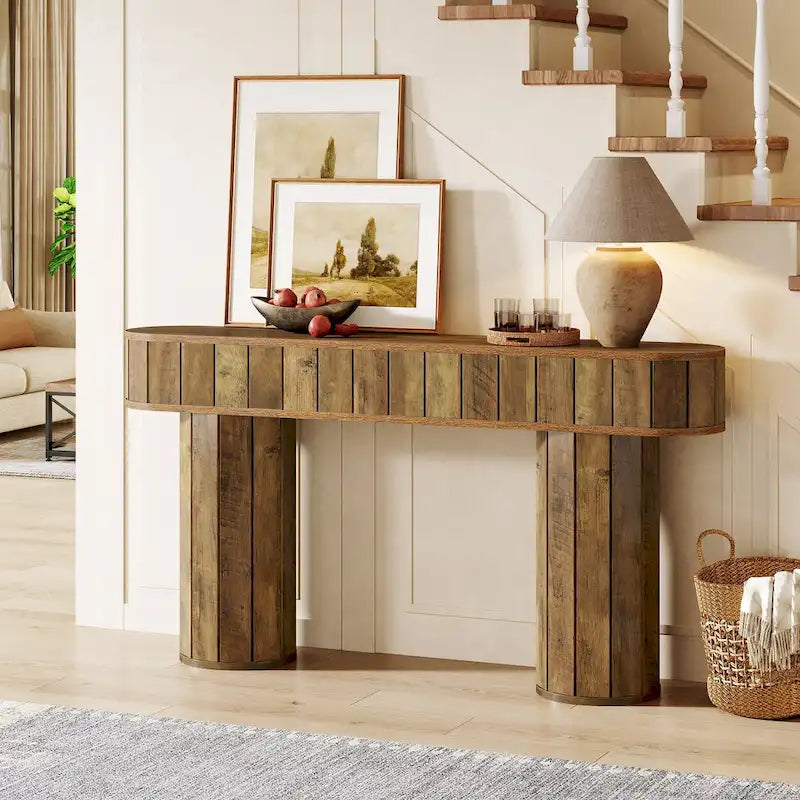 63-Inch Rustic Brown Farmhouse Console Table for Entryway or Hallway