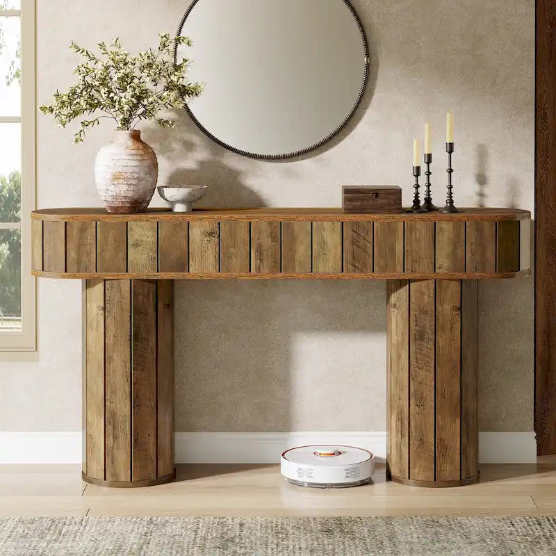 63-Inch Rustic Brown Farmhouse Console Table for Entryway or Hallway